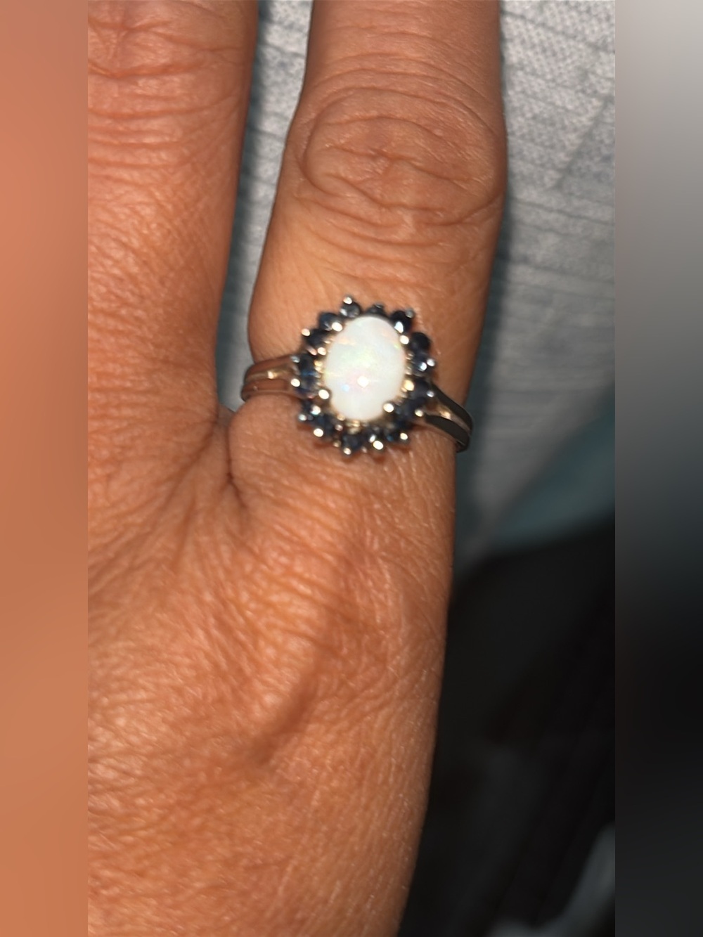 Sterling Silver Opal and Blue Sapphire Ring
